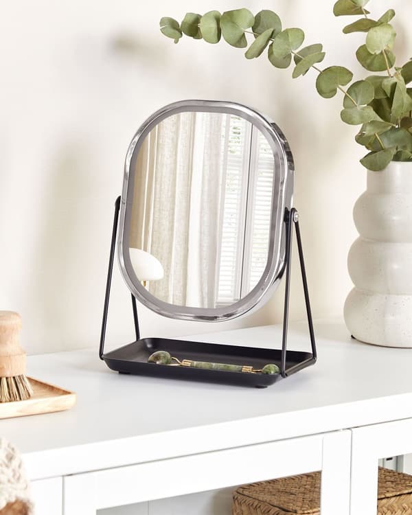 Oplyst Makeup Spejl Sølv Metal 20 x 22 cm Toiletbord LED Spejl Dekorativ