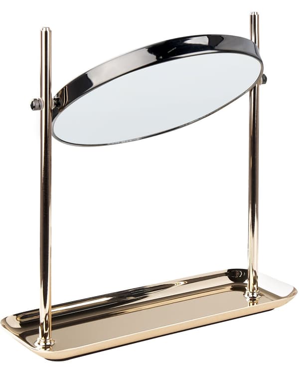 Makeup Spejl Guld Jern Metal Stel ø 20 cm med Bakke 1x/3x Forstørrelse Dobbeltsidet Kosmetisk Skrivebord