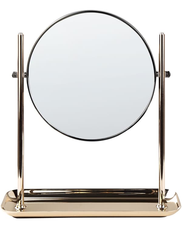 Makeup Spejl Guld Jern Metal Stel ø 20 cm med Bakke 1x/3x Forstørrelse Dobbeltsidet Kosmetisk Skrivebord