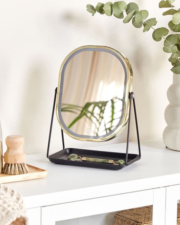 Oplyst Makeup Spejl Sølv Metal 20 x 22 cm Toiletbord LED Spejl Dekorativ
