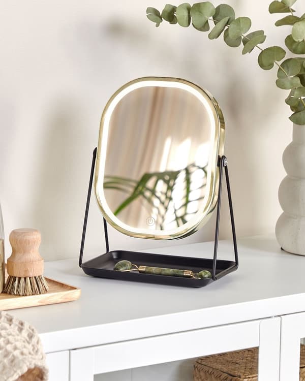 Oplyst Makeup Spejl Sølv Metal 20 x 22 cm Toiletbord LED Spejl Dekorativ