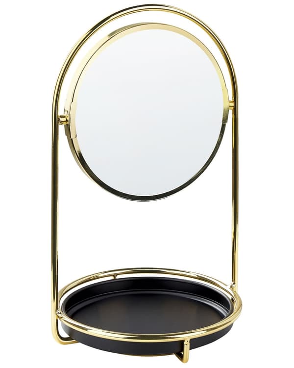 Makeup Spejl Guld Jern Metal Stel ø 15 cm med Bakke 1x/3x Forstørrelse Dobbeltsidet Kosmetisk Skrivebord