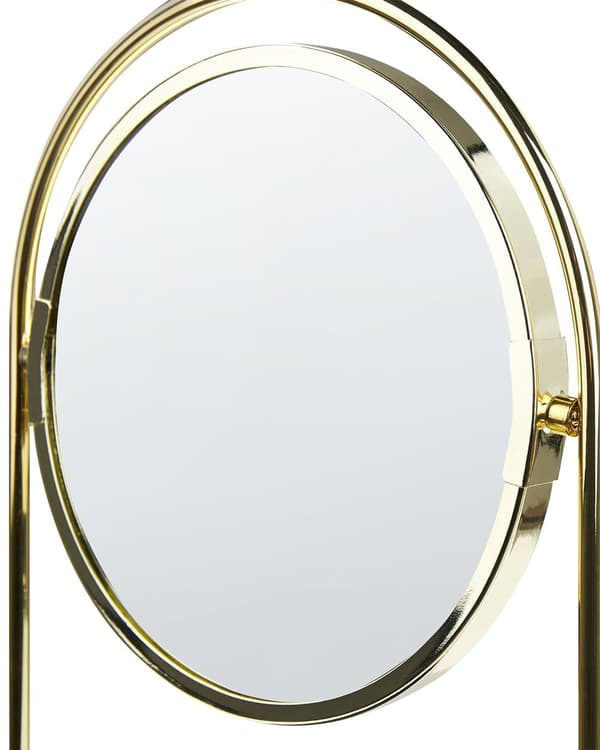 Makeup Spejl Guld Jern Metal Stel ø 15 cm med Bakke 1x/3x Forstørrelse Dobbeltsidet Kosmetisk Skrivebord