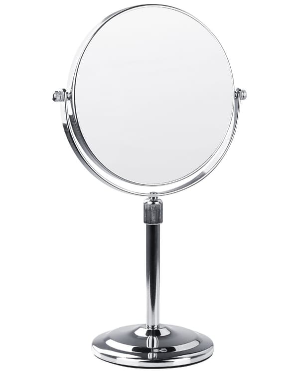 Makeup Spejl Glas Sølv Metal ø 20 cm Kosmetikspejl med Forstørrelse Dobbeltsidet Spejl til Sminkebord Design til Pigeværelse Sminkespejl