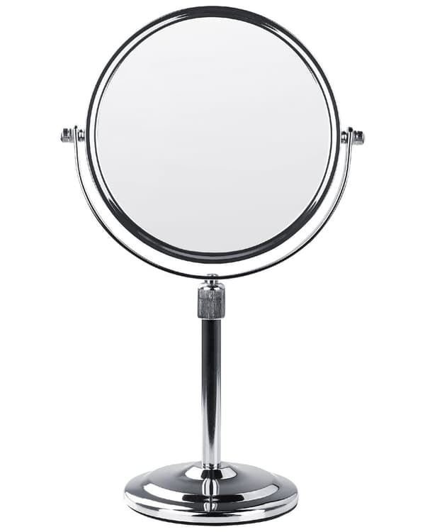 Makeup Spejl Glas Sølv Metal ø 20 cm Kosmetikspejl med Forstørrelse Dobbeltsidet Spejl til Sminkebord Design til Pigeværelse Sminkespejl