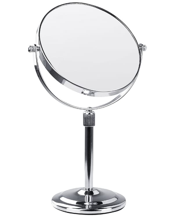 Makeup Spejl Glas Sølv Metal ø 20 cm Kosmetikspejl med Forstørrelse Dobbeltsidet Spejl til Sminkebord Design til Pigeværelse Sminkespejl