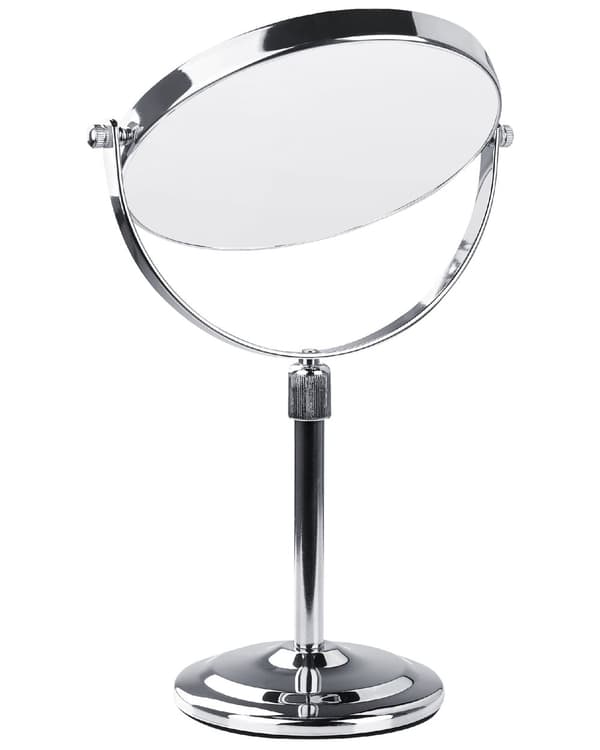 Makeup Spejl Glas Sølv Metal ø 20 cm Kosmetikspejl med Forstørrelse Dobbeltsidet Spejl til Sminkebord Design til Pigeværelse Sminkespejl