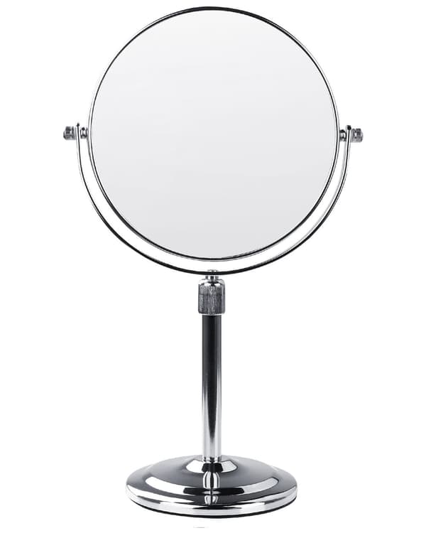 Makeup Spejl Glas Sølv Metal ø 20 cm Kosmetikspejl med Forstørrelse Dobbeltsidet Spejl til Sminkebord Design til Pigeværelse Sminkespejl