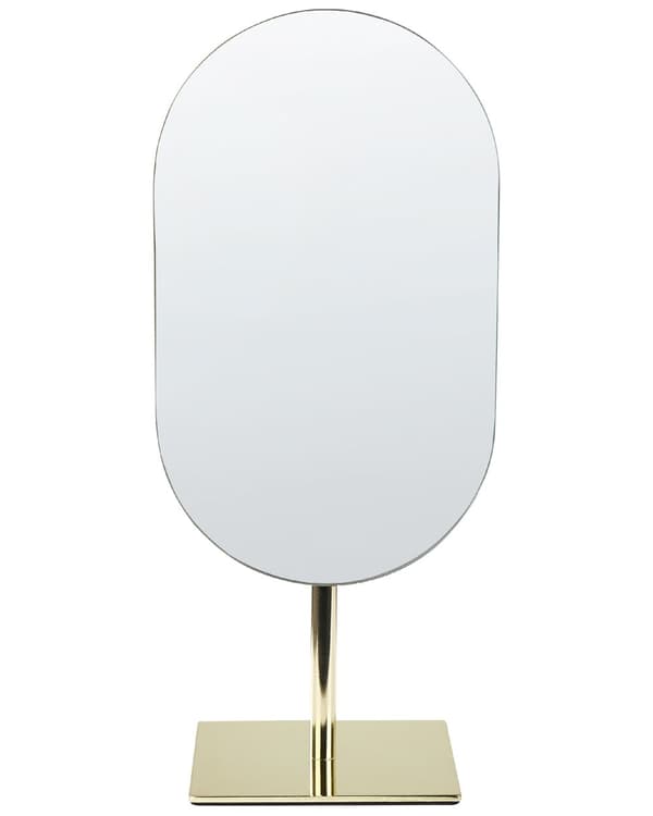 Makeup Spejl Glas Guld Metal 16 x 37 cm Kosmetikspejl i Oval Form Spejl til Sminkebord Design til Pigeværelse Sminkespejl