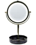 Pikkukuva 5 / 9: Meikkipeili kulta/musta metallikehys keraaminen alusta ø 26 cm kaksipuolinen LED-valolla