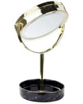Pikkukuva 8 / 9: Meikkipeili kulta/musta metallikehys keraaminen alusta ø 26 cm kaksipuolinen LED-valolla