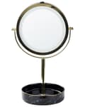 Pikkukuva 1 / 9: Meikkipeili kulta/musta metallikehys keraaminen alusta ø 26 cm kaksipuolinen LED-valolla