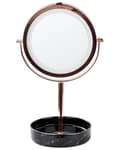 Pikkukuva 1 / 9: Meikkipeili ruusukulta/musta metallikehys keraaminen alusta ø 26 cm kaksipuolinen LED-valolla