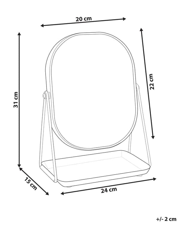 Meikkipeili kulta 24 x 31 x 24 cm metalli lasi kaksipuolinen suurentava ovaali moderni glamour