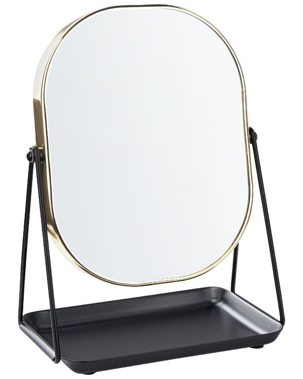 Meikkipeili kulta 24 x 31 x 24 cm metalli lasi kaksipuolinen suurentava ovaali moderni glamour