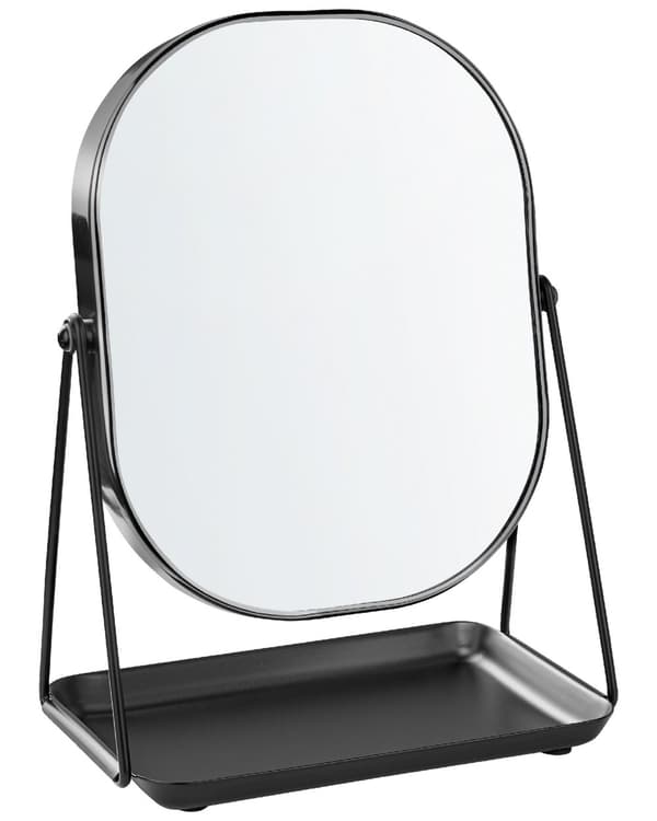 Meikkipeili musta 24 x 31 x 24 cm metalli lasi kaksipuolinen suurentava ovaali moderni glamour