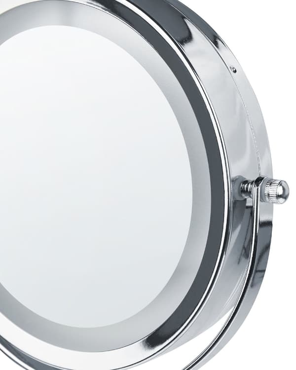 Sminkespeil Sølv Svart Jern Metallramme Keramikkbase ø 20 cm LED-lys 1x/5x forstørrelse Tosidig Moderne Tilbehør Baderom