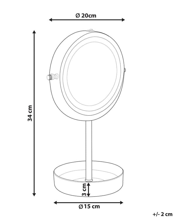 Sminkespeil Gull Hvit Jern Metallramme Keramikkbase ø 20 cm LED-lys 1x/5x forstørrelse Tosidig Moderne Tilbehør Baderom