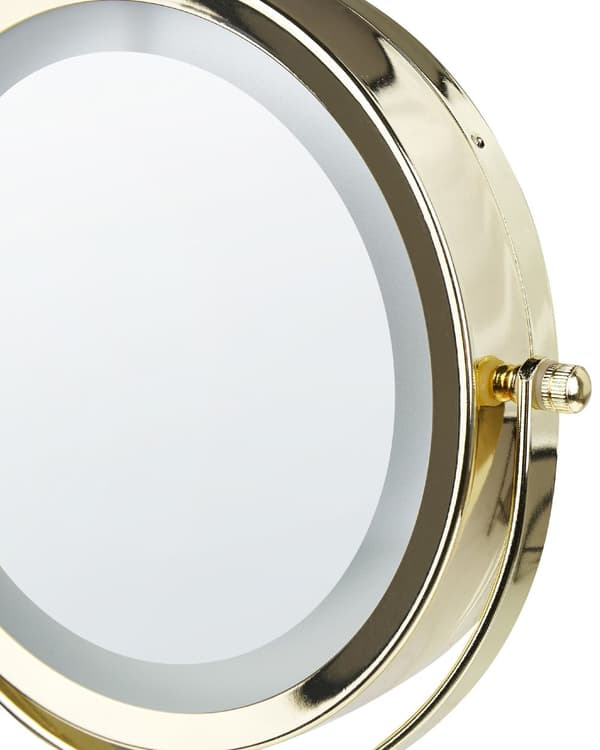 Sminkespeil Gull Hvit Jern Metallramme Keramikkbase ø 20 cm LED-lys 1x/5x forstørrelse Tosidig Moderne Tilbehør Baderom