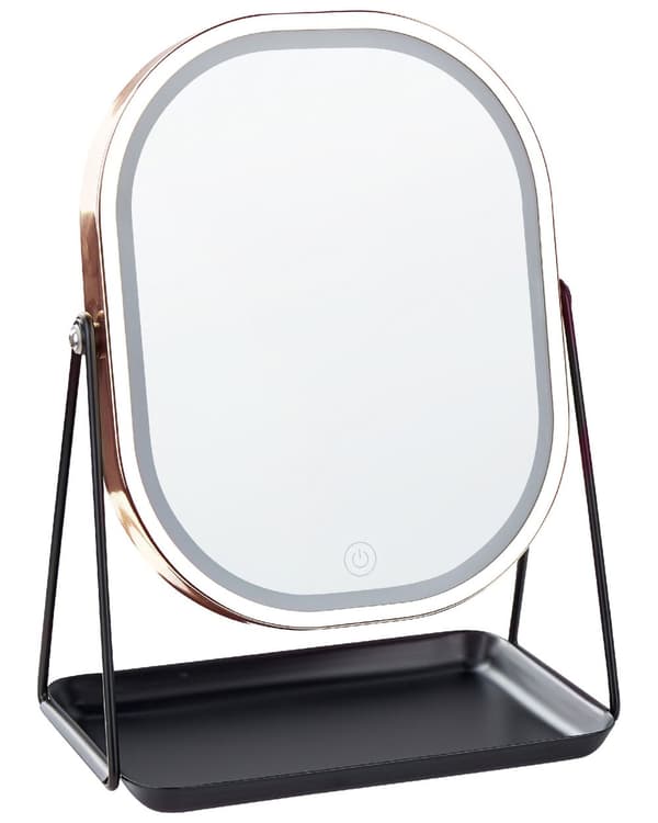 Sminkespeil med lys Rosegull Metall 20 x 22 cm LED Dekorativt Moderne Oppbevaring Tilbehør Bordspeil