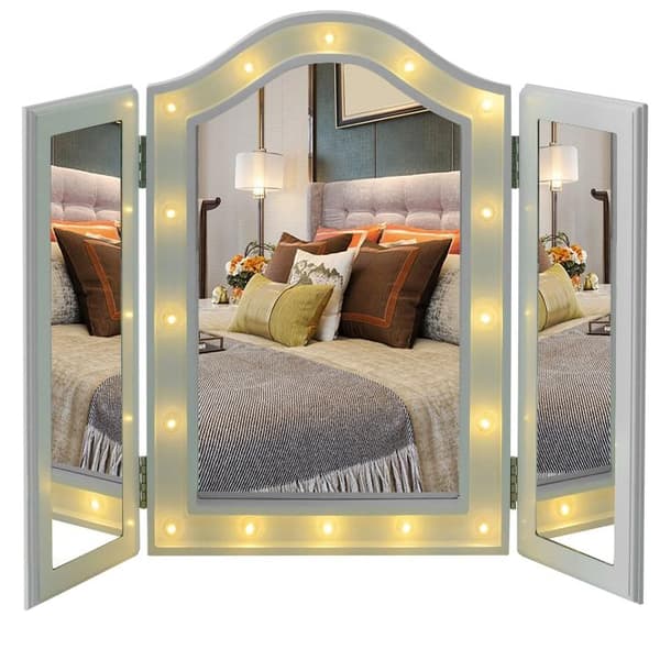 Rootz Meikkipeili - Kosmetiikkapeili - 16 LED-valoa - Paristot - Valkoinen - MDF - 36-73 x 53,5 x 4,5 cm