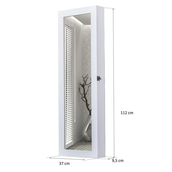 Rootz Smykkespejl - Smykkeskab - Vægspejl - 2 I 1 - Hvid - Opbevaringsplads - Smykker - 37 x 9,5 x 112 cm
