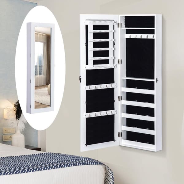 Rootz Smykkespejl - Smykkeskab - Vægspejl - 2 I 1 - Hvid - Opbevaringsplads - Smykker - 37 x 9,5 x 112 cm