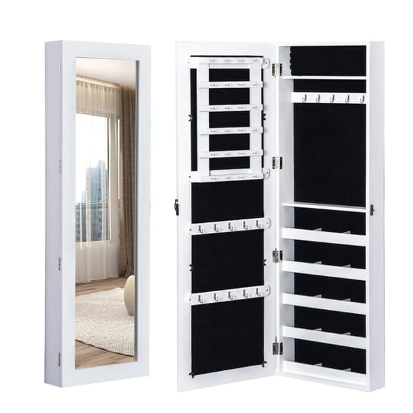 Rootz Smykkespejl - Smykkeskab - Vægspejl - 2 I 1 - Hvid - Opbevaringsplads - Smykker - 37 x 9,5 x 112 cm