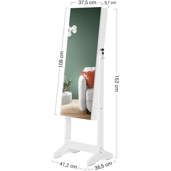 Rootz Smyckesspegel - Smyckesskåp - Spegelskåp - Sminkorganisator - Ramlös - Låsbar - Vit - MDF - 41,2 x 36,5 x 152 cm