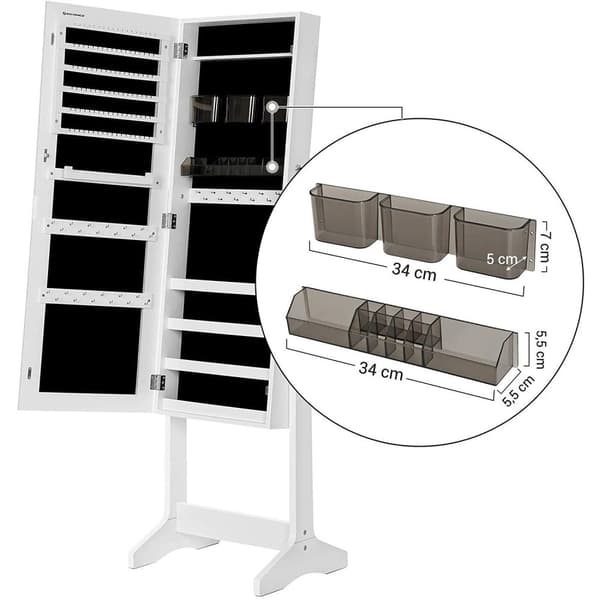 Rootz Smyckesspegel - Smyckesskåp - Spegelskåp - Sminkorganisator - Ramlös - Låsbar - Vit - MDF - 41,2 x 36,5 x 152 cm