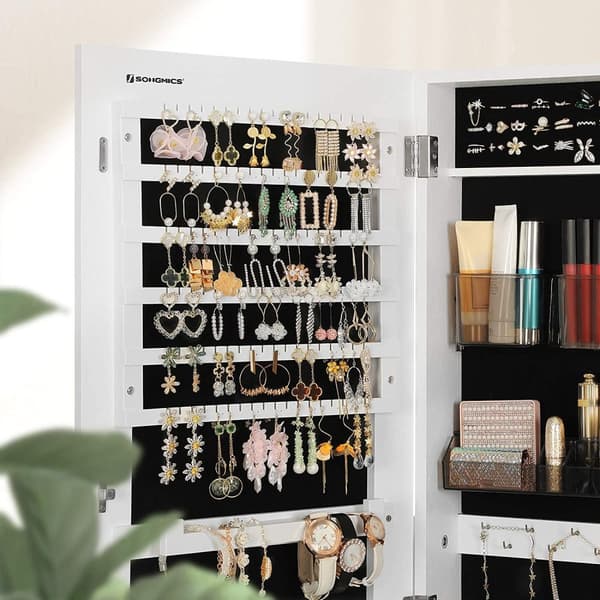 Rootz Smyckesspegel - Smyckesskåp - Spegelskåp - Sminkorganisator - Ramlös - Låsbar - Vit - MDF - 41,2 x 36,5 x 152 cm