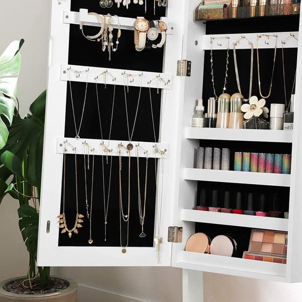 Rootz Smyckesspegel - Smyckesskåp - Spegelskåp - Sminkorganisator - Ramlös - Låsbar - Vit - MDF - 41,2 x 36,5 x 152 cm