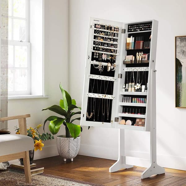 Rootz Smyckesspegel - Smyckesskåp - Spegelskåp - Sminkorganisator - Ramlös - Låsbar - Vit - MDF - 41,2 x 36,5 x 152 cm