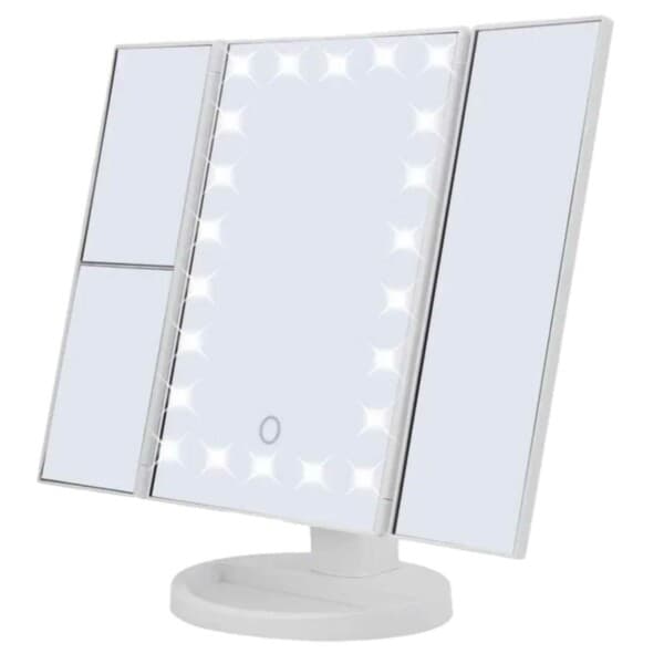 LED -sminke speil med belysning - Tri Fold Make Up Mirror White