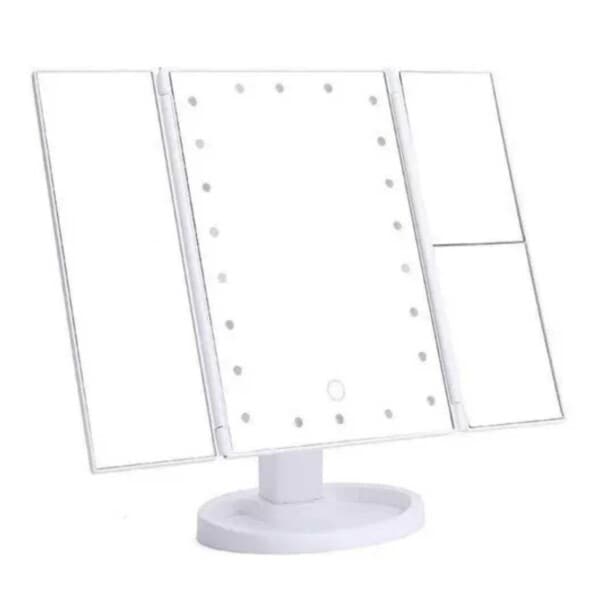 LED -sminke speil med belysning - Tri Fold Make Up Mirror White