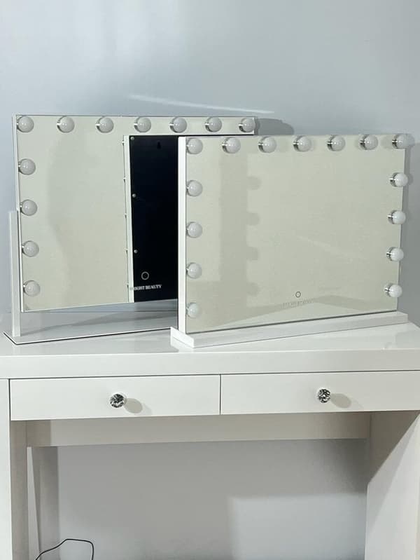 Bright Beauty Vanity Namira - make up spejl med belysning - hollywood spejl - schminke spejl med lys - hvid - dæmpbar med tre lystilstande - roterbar