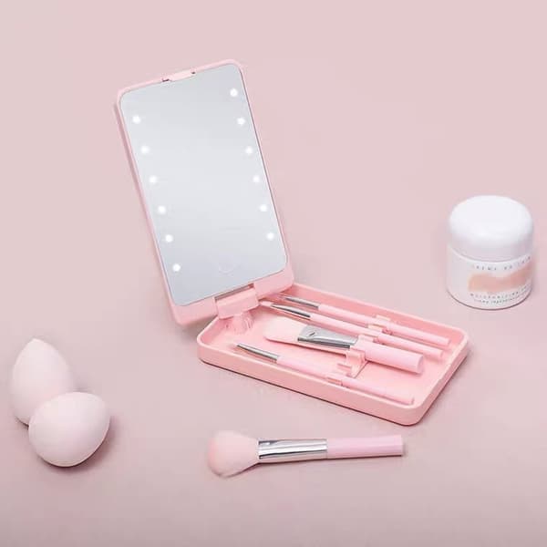 Make-up børste sæt 5 børster genopladeligt LED lys spejl