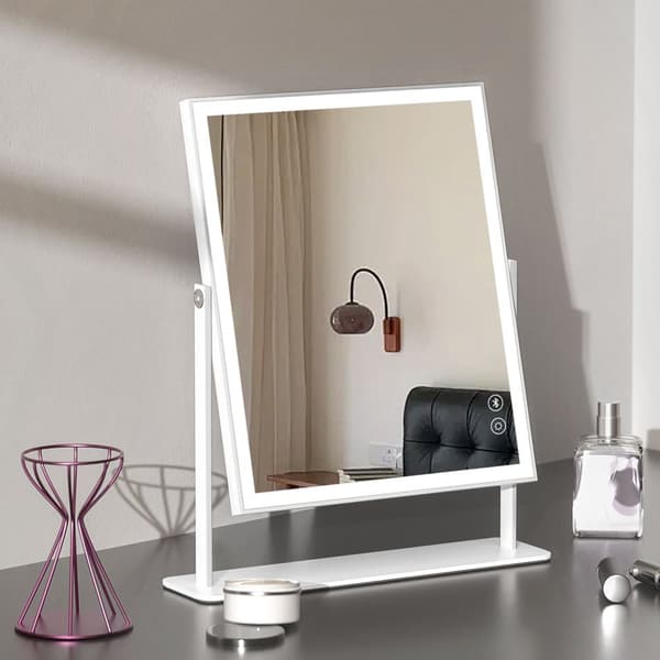 FENCHILIN Hollywood Sminkespejl med Belysning Bluetooth 360° Drejelig Bordplade Spejl Hvid 25 x 30 cm