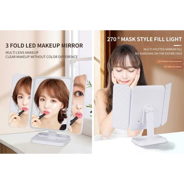 LED Meikkipeili 1x/2x/3x Suurennoksella, Kosketusnäyttö, Taitettava Jalusta, 180° Kääntö