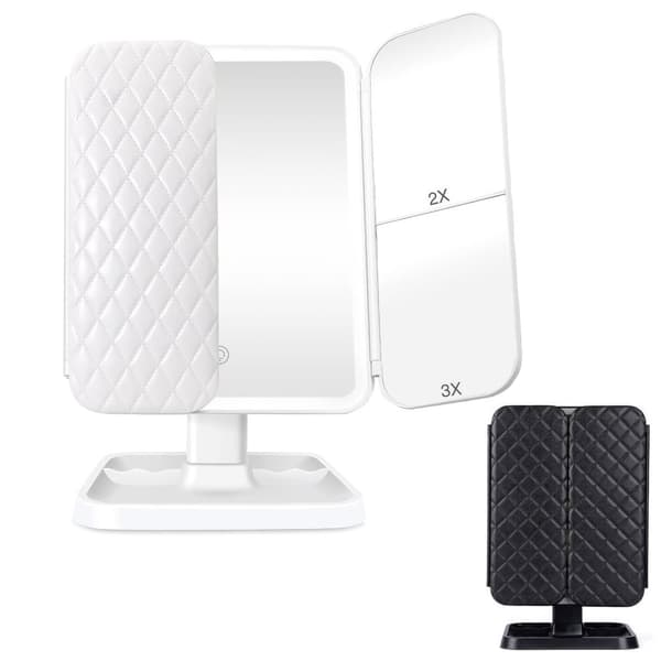 LED Sminkspegel med 1x/2x/3x Förstoring, Pekskärm, Vikbart Stativ, 180° Rotation White