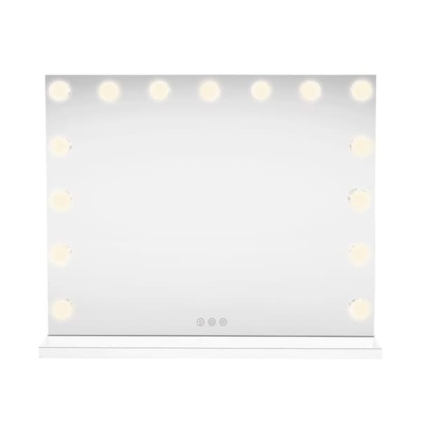 Light Up Hollywood Mirror LED Vanity Makeup Table Wall Touch Screen Dimmable 3 Colour Modes Bluetooth Speaker 2 Charging Ports USB-A & USB-C Microfibr