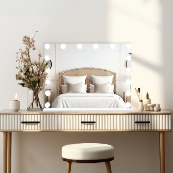 Upplyst Spegel Hollywood Spegel LED Vanity Sminkbord Vägg Pekskärm Dimbar Bluetooth Högtalare 2 Laddningsportar USB-A & USB-C Förstoringsspegel