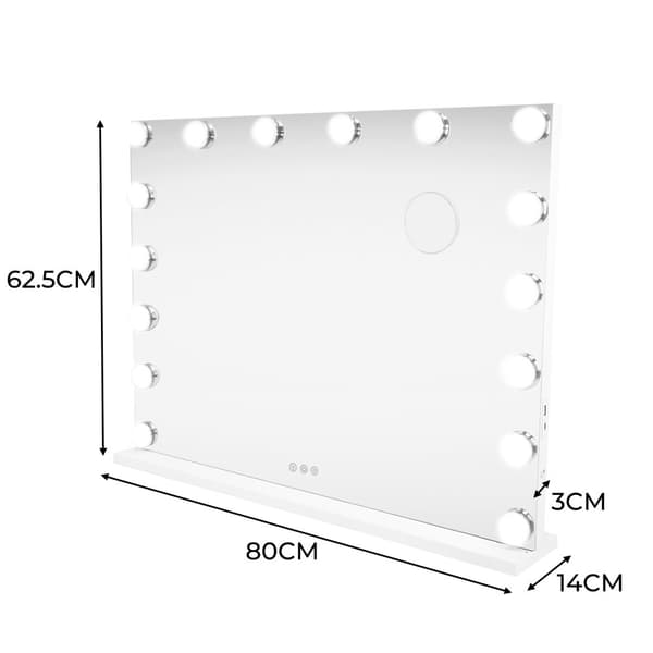 Upplyst Spegel Hollywood Spegel LED Vanity Sminkbord Vägg Pekskärm Dimbar Bluetooth Högtalare 2 Laddningsportar USB-A & USB-C Förstoringsspegel