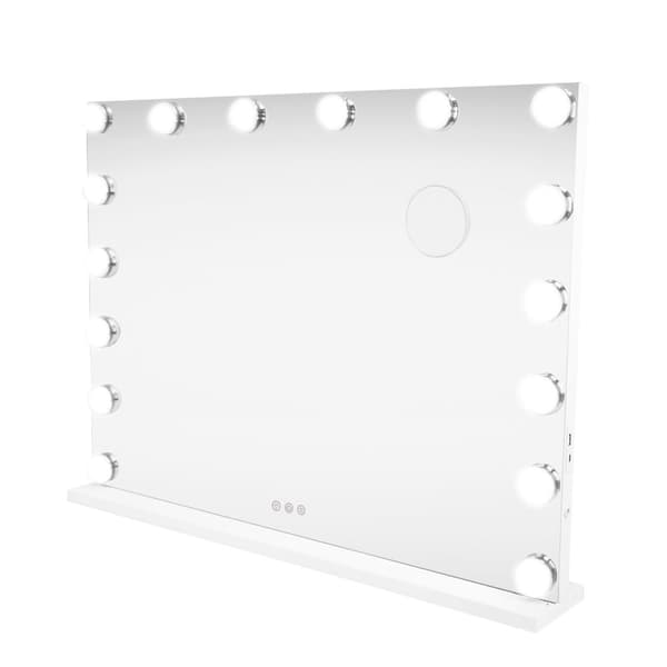 Light Up Hollywood Mirror LED Vanity Makeup Table Wall Touch Screen Dimmable 3 Colour Modes Bluetooth Speaker 2 Charging Ports USB-A & USB-C Microfibr 80 x 60cm