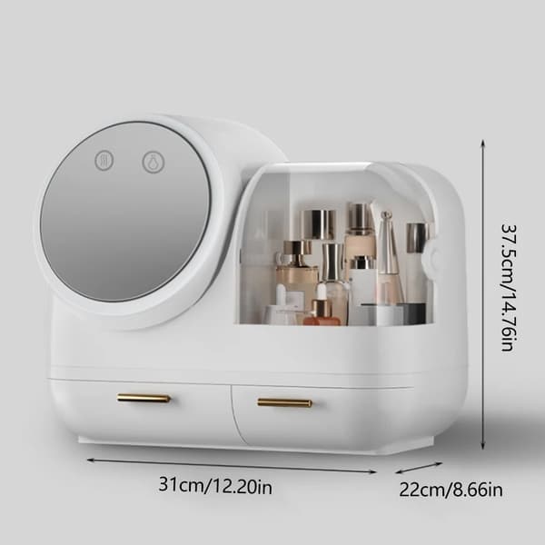 Multifunktionell Kosmetikförvaringsbox med LED-ljus, HD-spegel, USB-laddning,ROSA