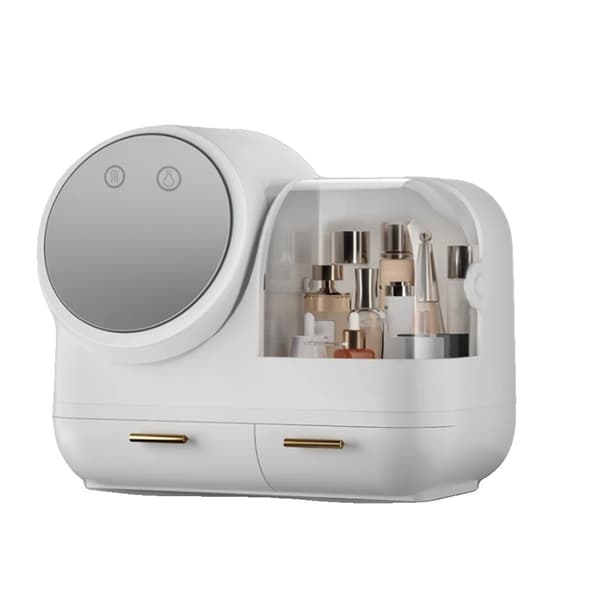 Multifunktionell Kosmetikförvaringsbox med LED-ljus, HD-spegel, USB-laddning,ROSA