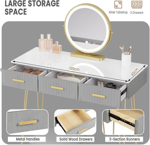 Rootz Sminkbord med spegel - Sminkbord - Sminkbord - LED-belysning - E1 MDF - 100 cm x 121,5 cm x 40 cm