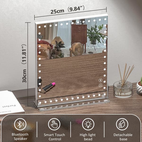 FENCHILIN Hollywood sminkspegel med belysning Bluetooth högtalare Spegel bordsskiva Vit 25 x 30 cm spegel med lampor