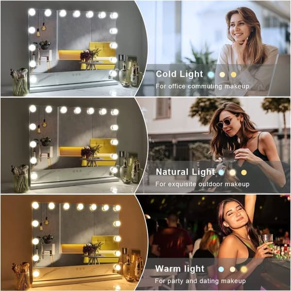 58cm x 46cm sminkspegel i Hollywood-stil med 15 dimbara LED-lampor och USB-laddningsport, bordsmonterad eller väggmonterad