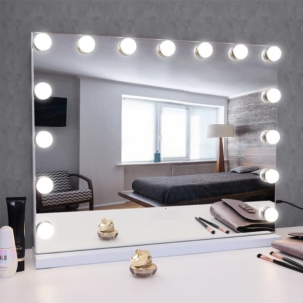 58cm x 46cm Hollywood stil sminkspegel med ljus, USB-laddningsport, Bluetooth-högtalare, smart touch-omkopplare